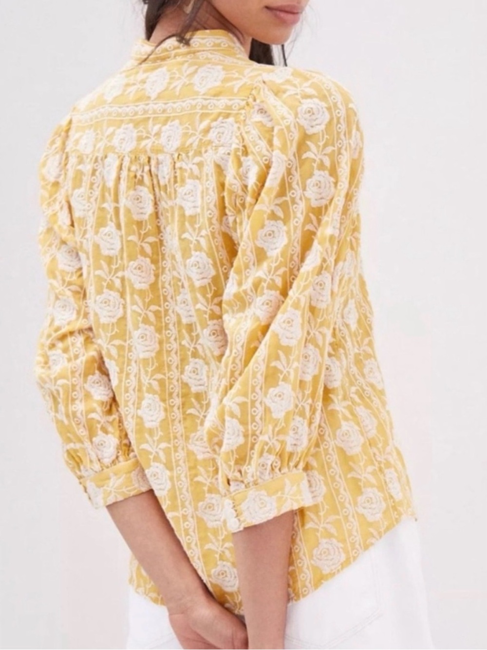 Pilcro-Anthropologie Yellow Embroidered Button-Up Blouse - Picture 2 of 5